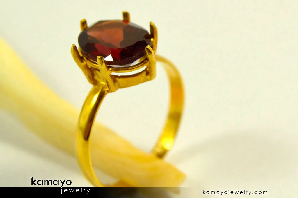 GARNET RING - 10x8mm Red Garnet Ring for Women