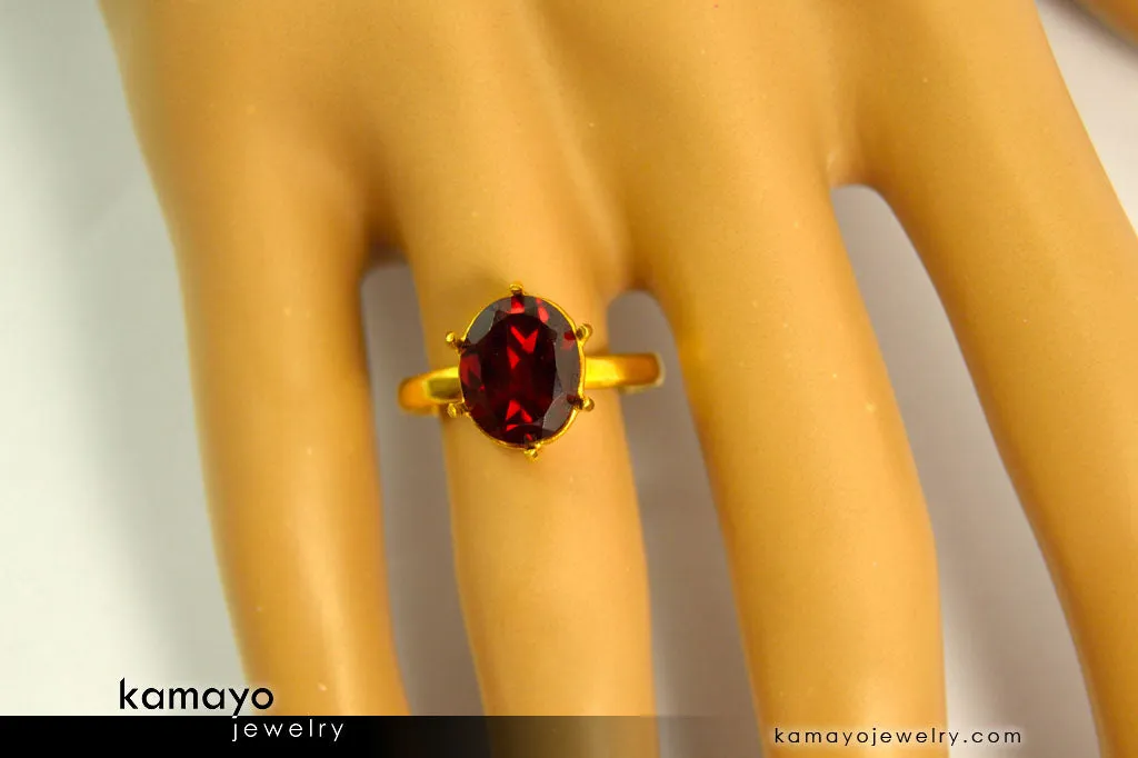 GARNET RING - 10x8mm Red Garnet Ring for Women
