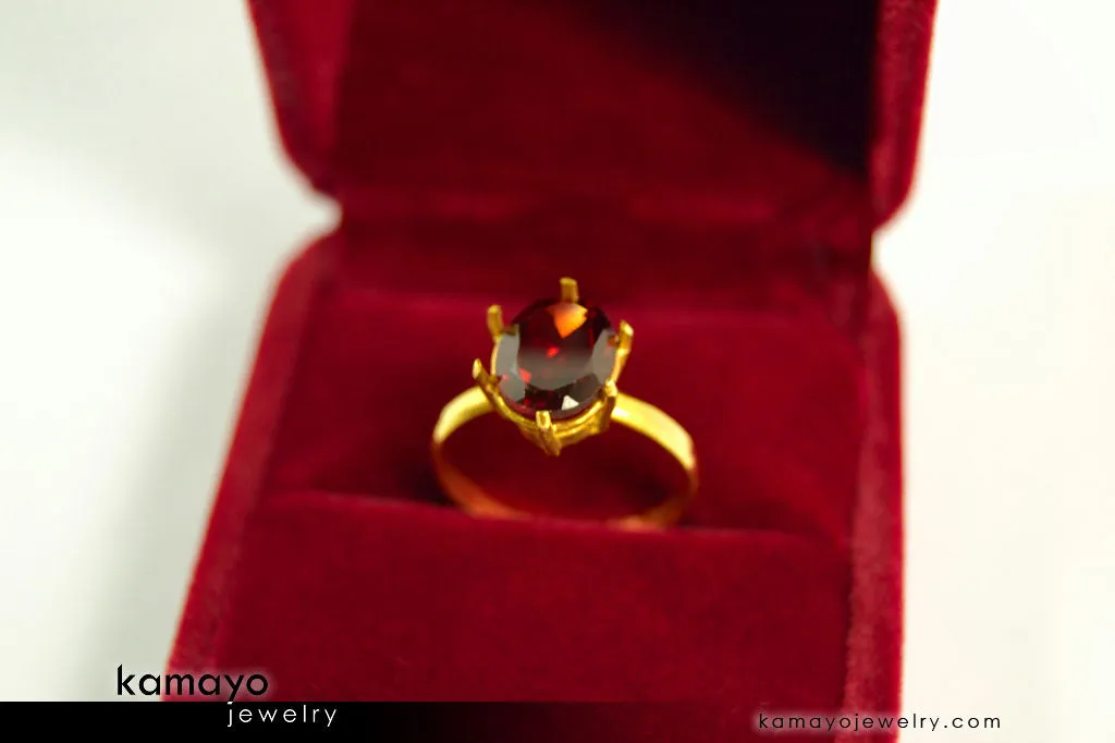 GARNET RING - 10x8mm Red Garnet Ring for Women