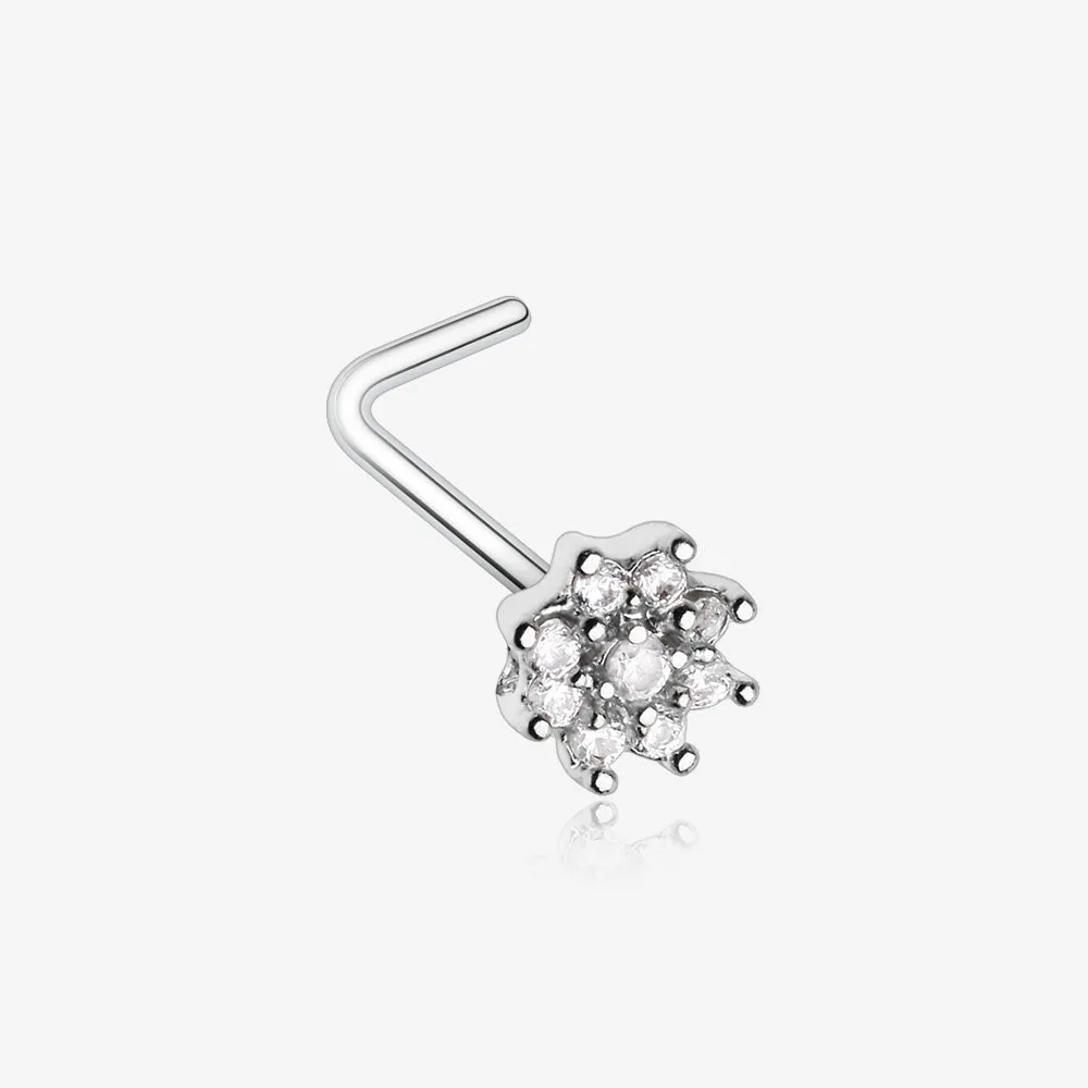Gleaming Sparkle Flower L-Shaped Nose Ring