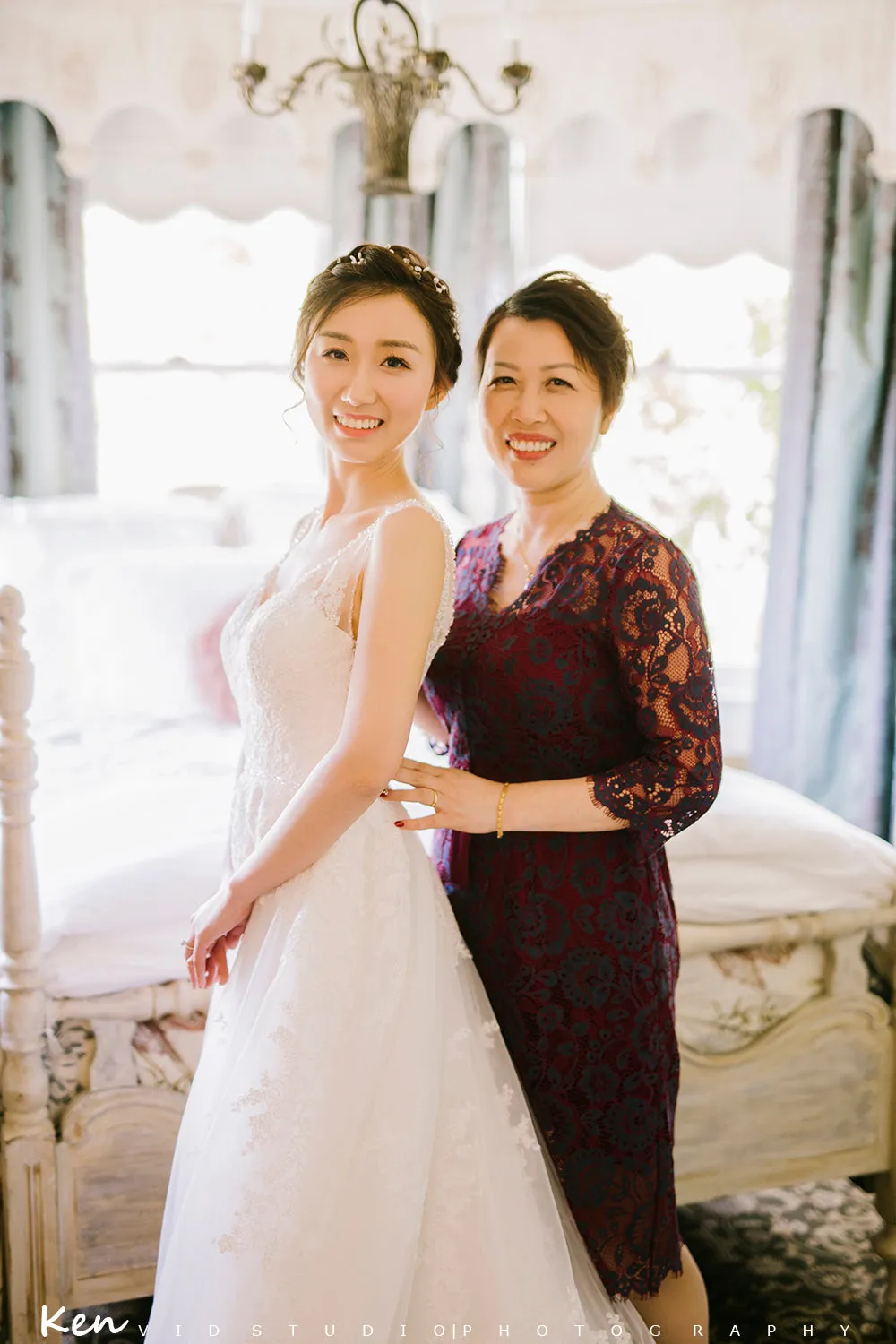 Gloria - Selena Huan deep V-neck illusive Chantilly Lace light-weighted ball gown