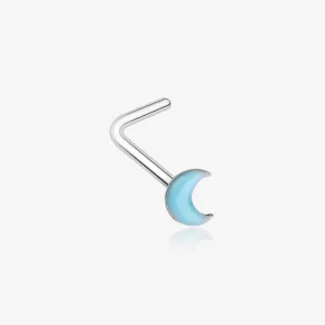 Glow in the Dark Crescent Moon L-Shaped Nose Ring