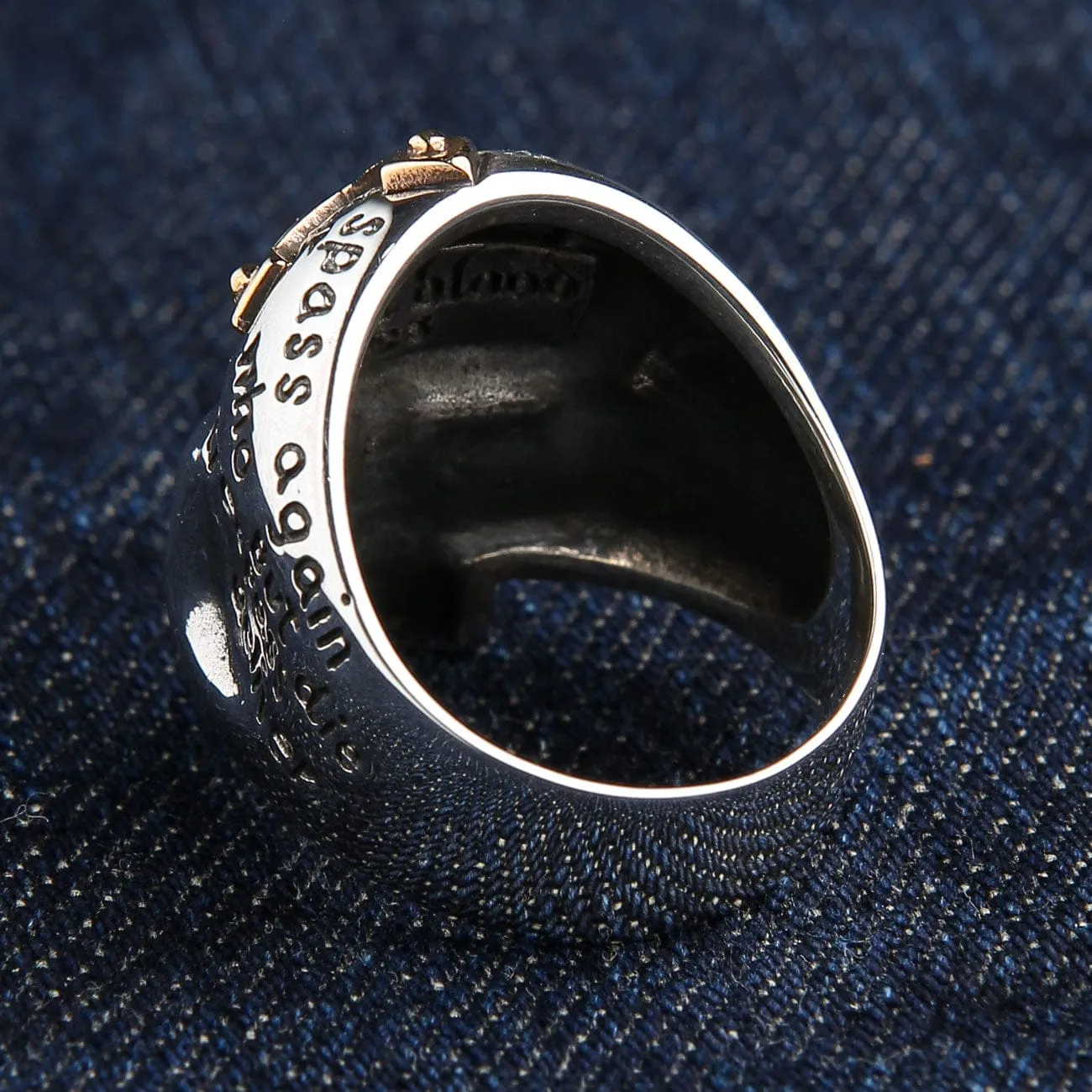 Gold Cross Sterling Silver Skull Ring