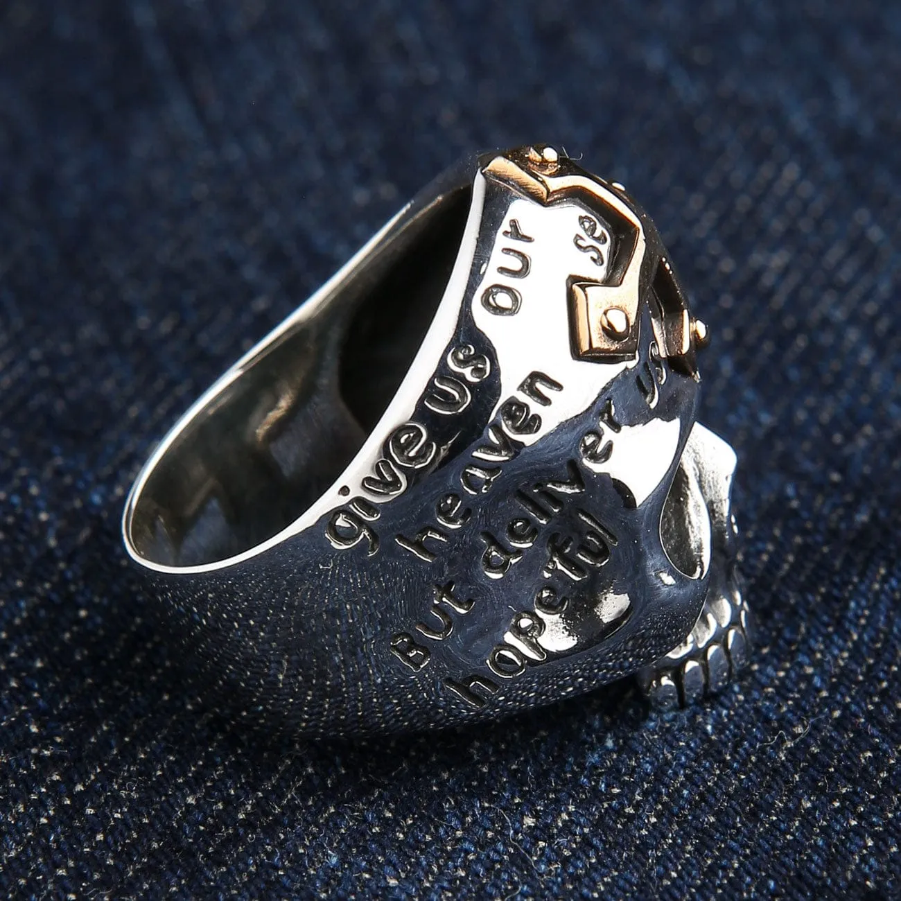 Gold Cross Sterling Silver Skull Ring