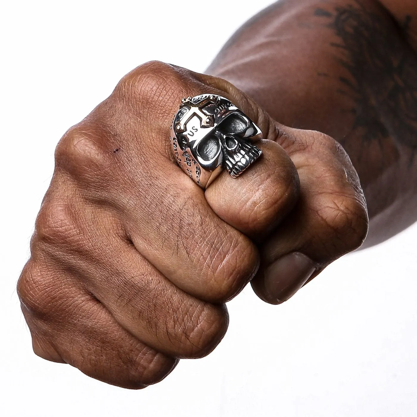 Gold Cross Sterling Silver Skull Ring