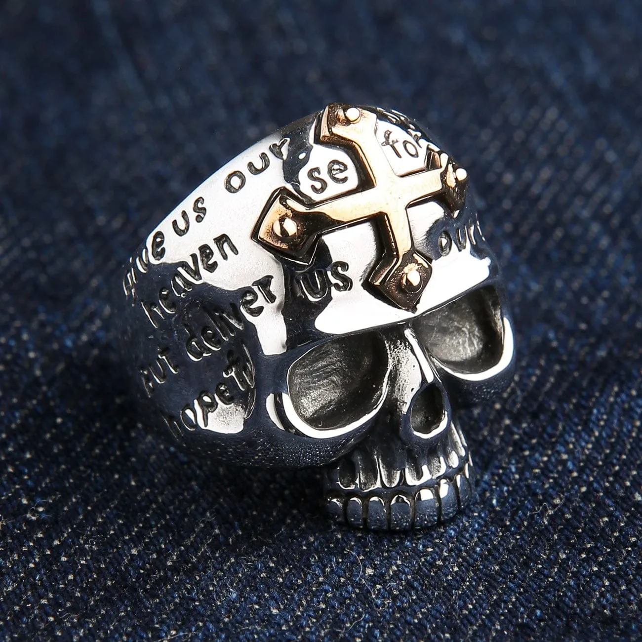 Gold Cross Sterling Silver Skull Ring
