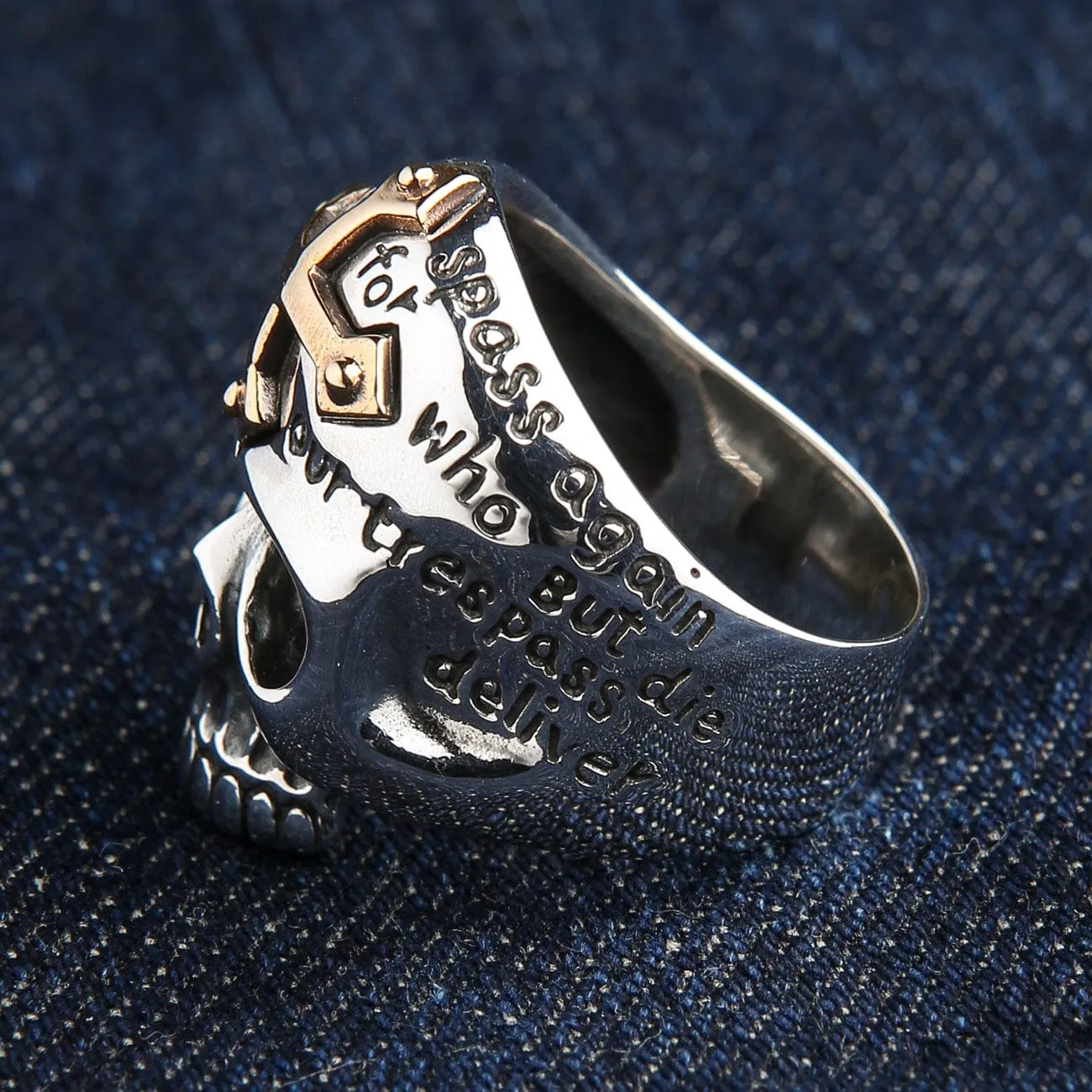 Gold Cross Sterling Silver Skull Ring