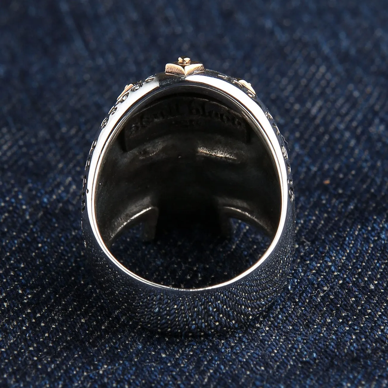 Gold Cross Sterling Silver Skull Ring
