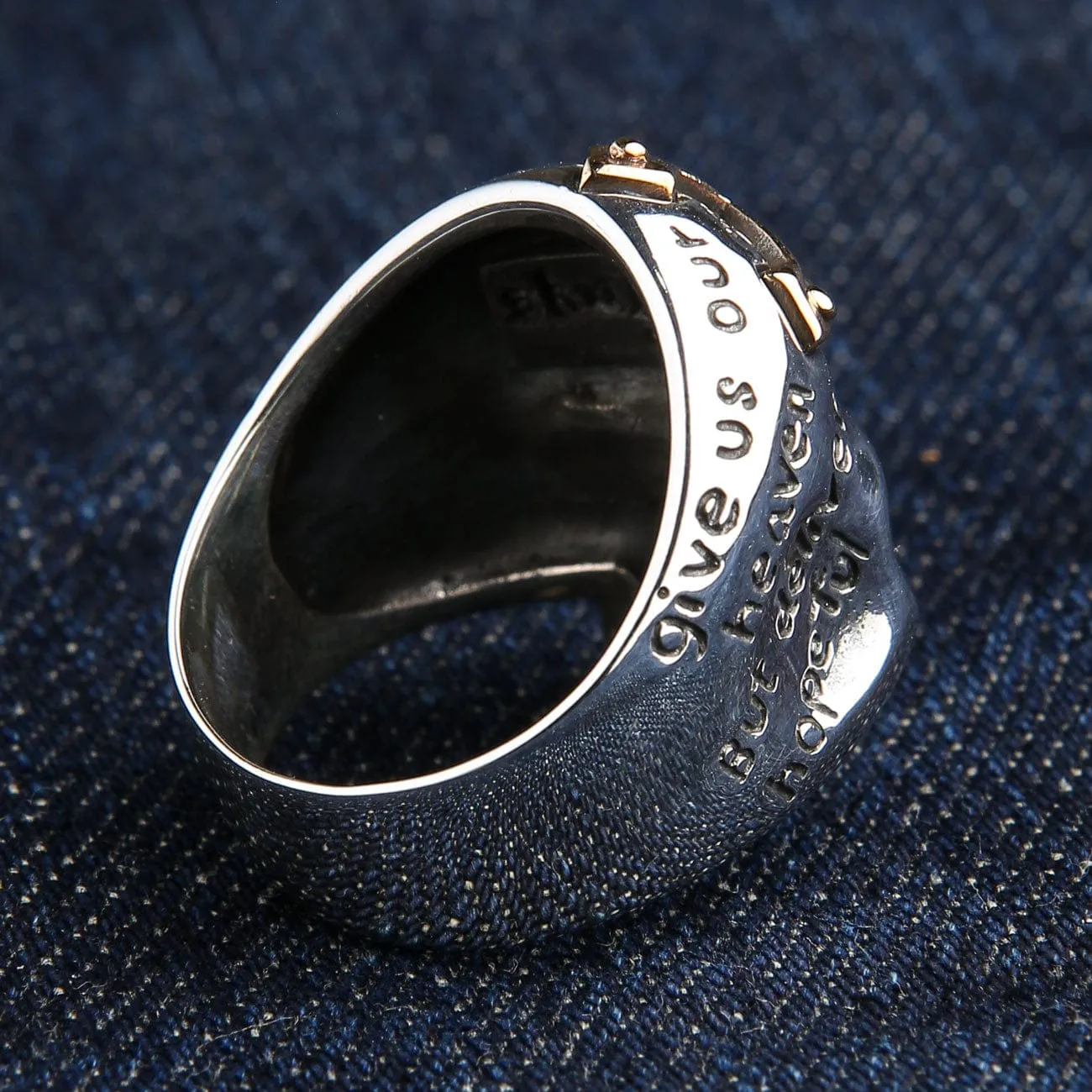 Gold Cross Sterling Silver Skull Ring