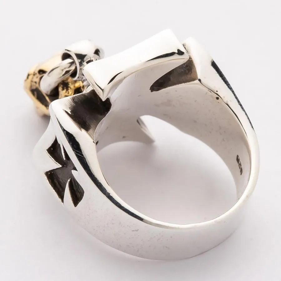 Gold Dangle Skull Iron Cross Ring