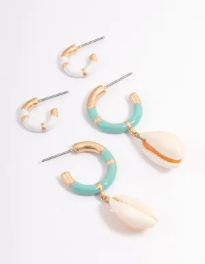 Gold Enamel Shell Hoop Earring Pack