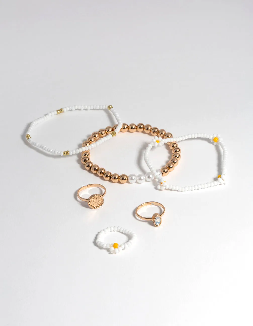 Gold Flower Ring & Bracelet Pack