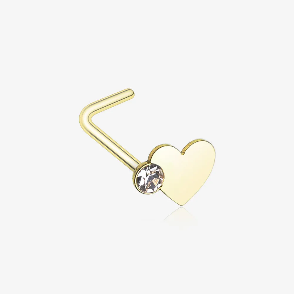 Golden Adorable Heart Sparkle L-Shaped Nose Ring