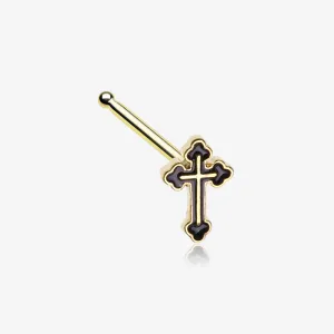 Golden Black Medieval Gothic Cross Nose Stud Ring