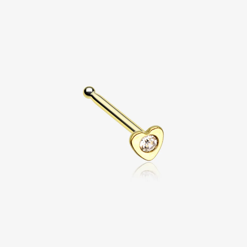 Golden Heart Icon Sparkle Nose Stud Ring