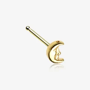 Golden Mystic Crescent Moon Face Nose Stud Ring