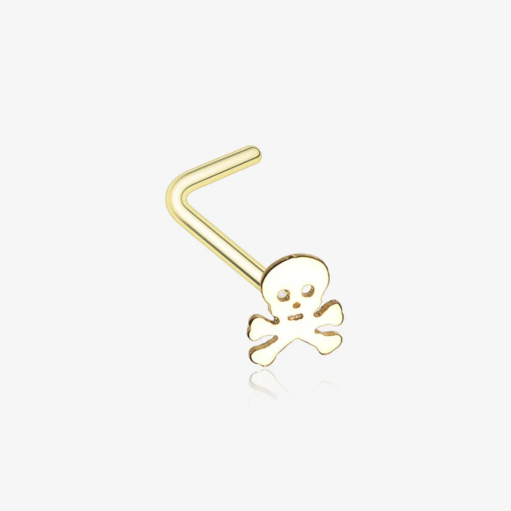 Golden Pirate Skull L-Shaped Nose Ring