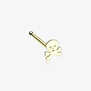 Golden Pirate Skull Nose Stud Ring