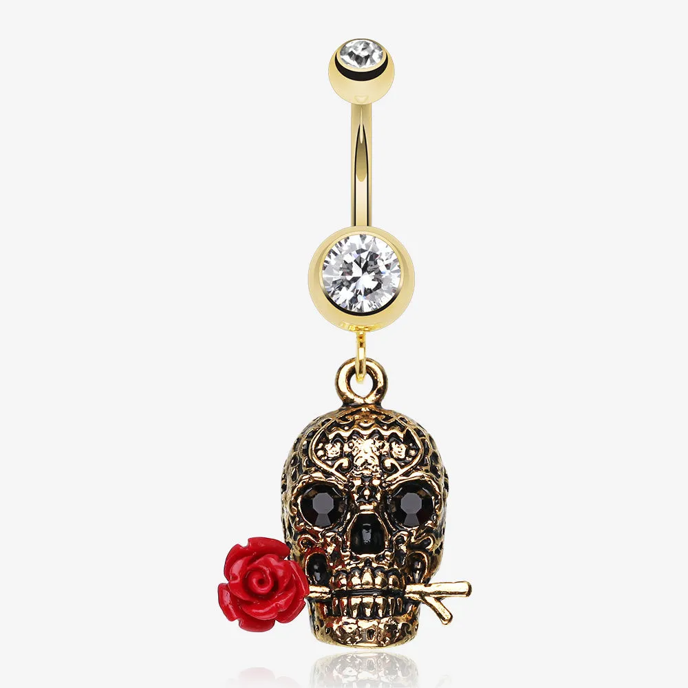 Golden Skull Rose Belly Ring