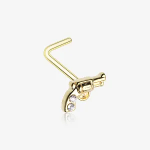 Golden Sparkle Pistol Gun L-Shaped Nose Ring