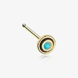 Golden Tribal Circle Turquoise Nose Stud Ring