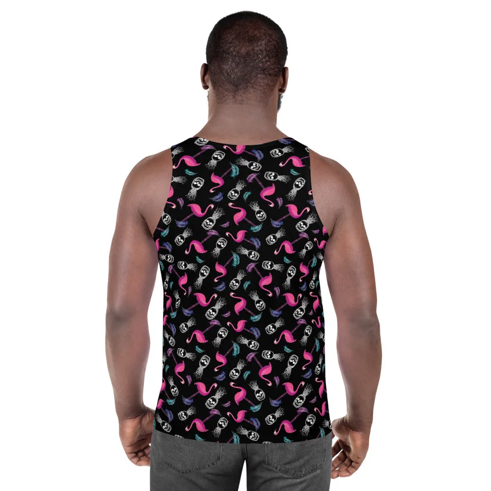 Goth Hawaiian Flamingo & Skull Pineapple Print Unisex Tank Top / All Over Print