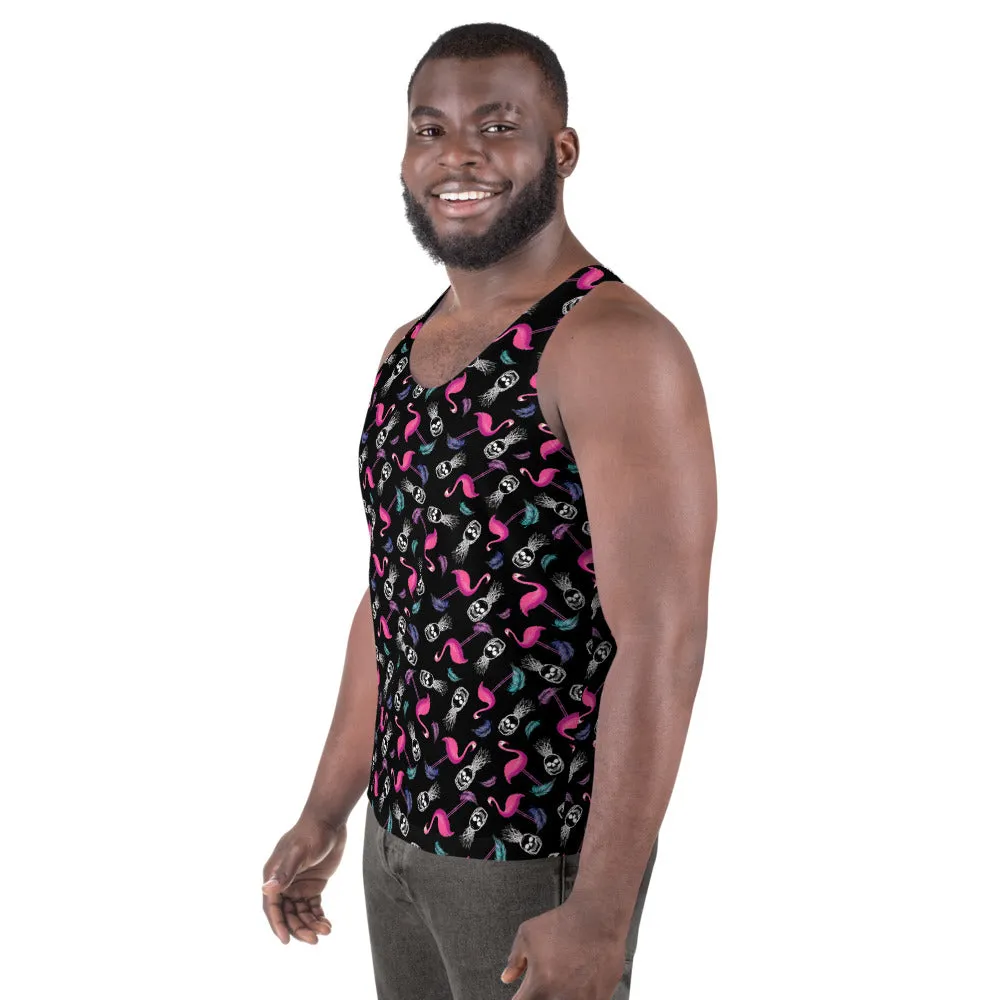 Goth Hawaiian Flamingo & Skull Pineapple Print Unisex Tank Top / All Over Print