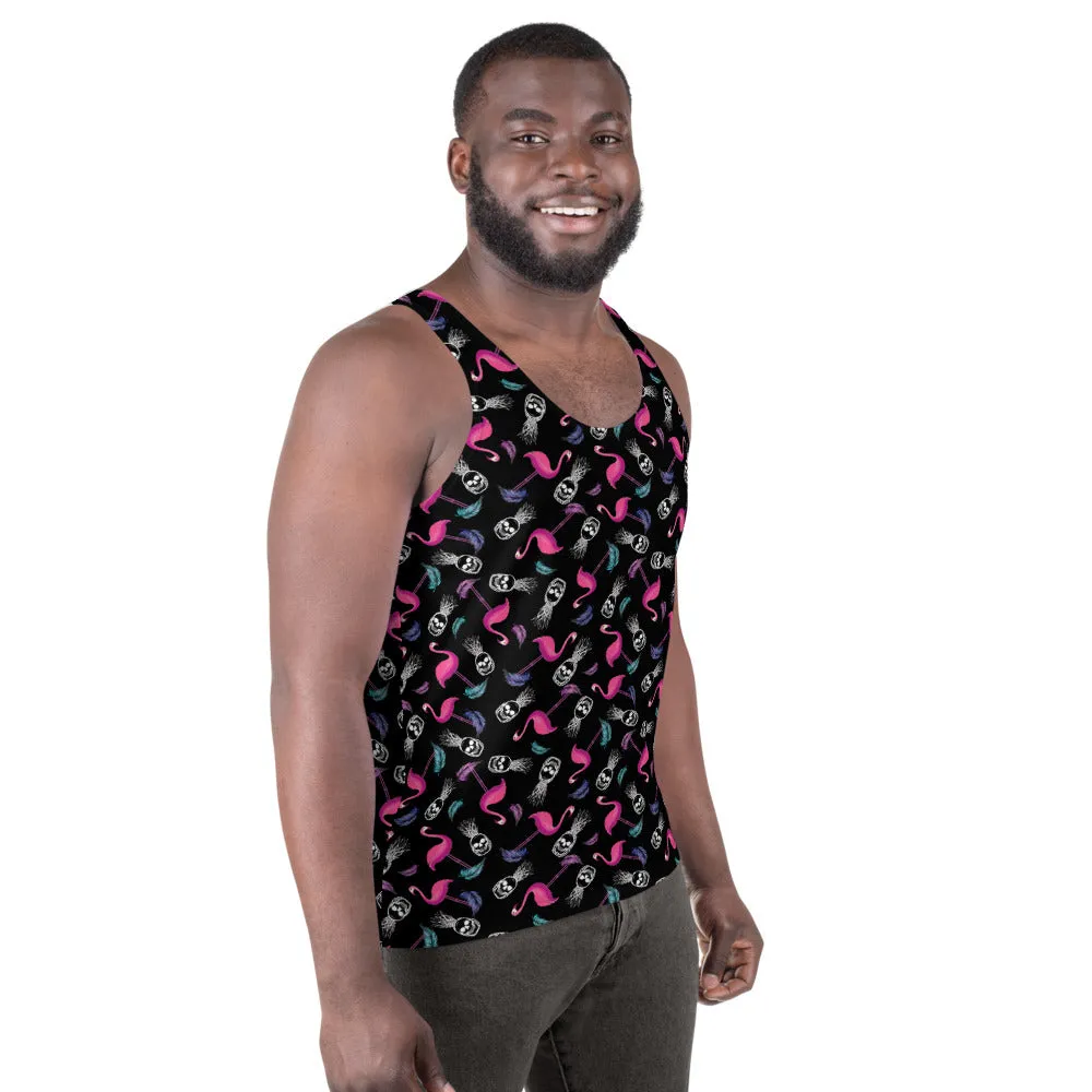 Goth Hawaiian Flamingo & Skull Pineapple Print Unisex Tank Top / All Over Print