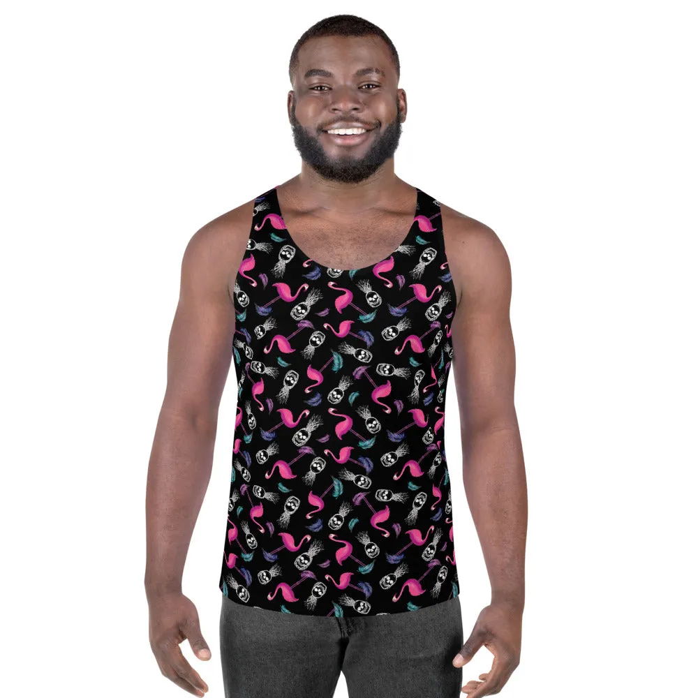 Goth Hawaiian Flamingo & Skull Pineapple Print Unisex Tank Top / All Over Print