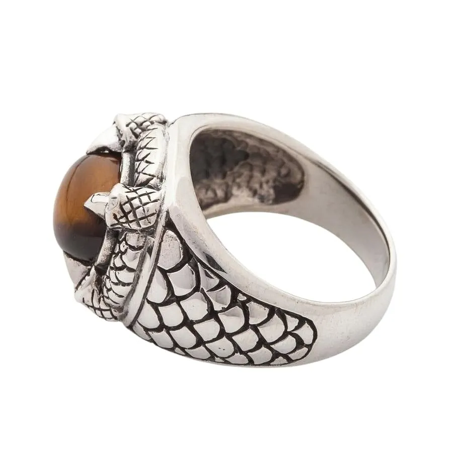 Gothic Claw Tiger Eyes Sterling Silver Men's Ring