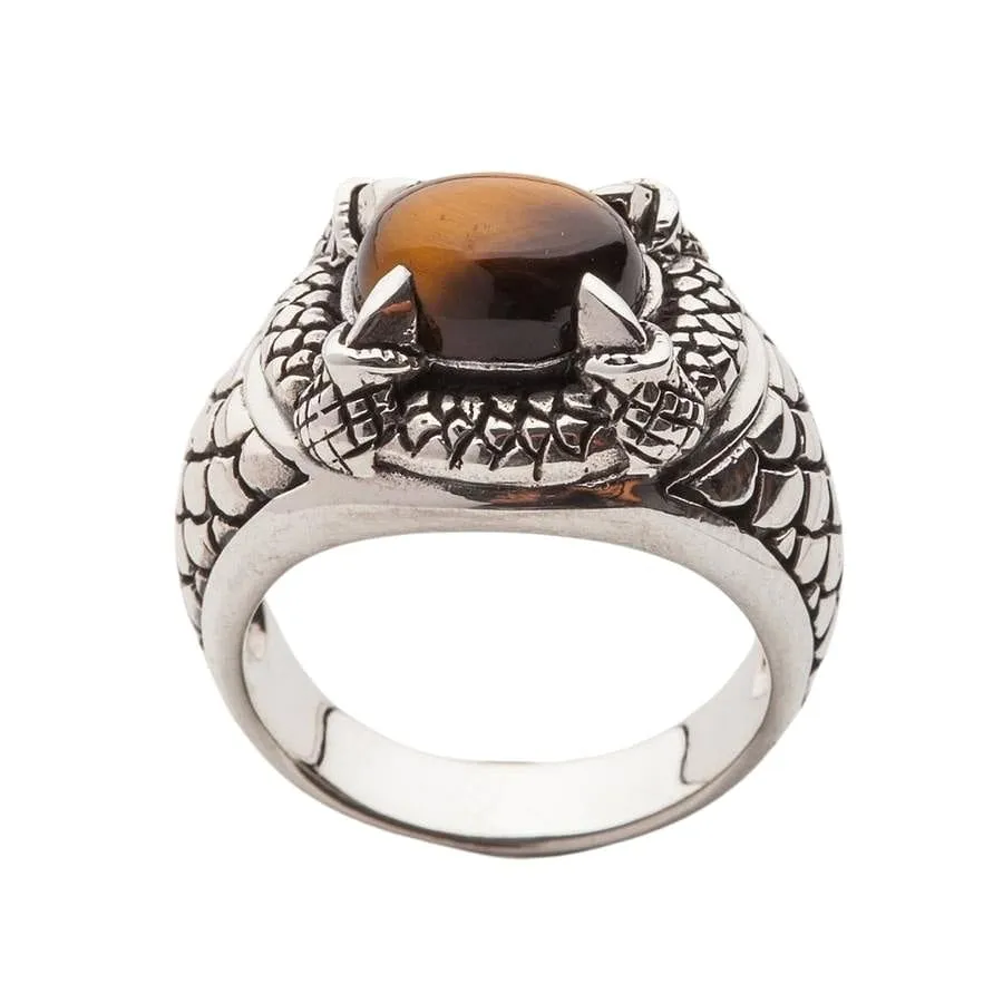 Gothic Claw Tiger Eyes Sterling Silver Men's Ring