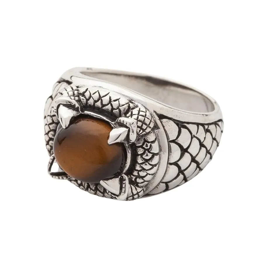 Gothic Claw Tiger Eyes Sterling Silver Men's Ring