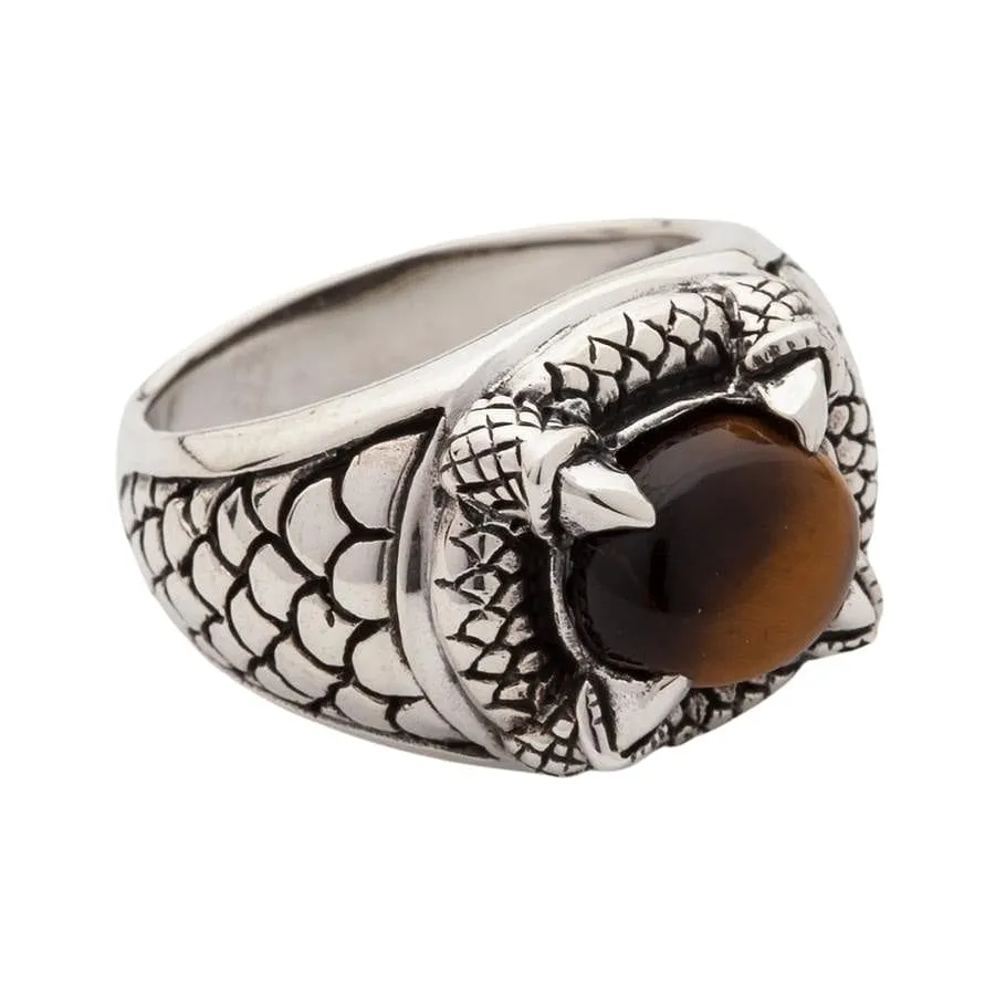Gothic Claw Tiger Eyes Sterling Silver Men's Ring