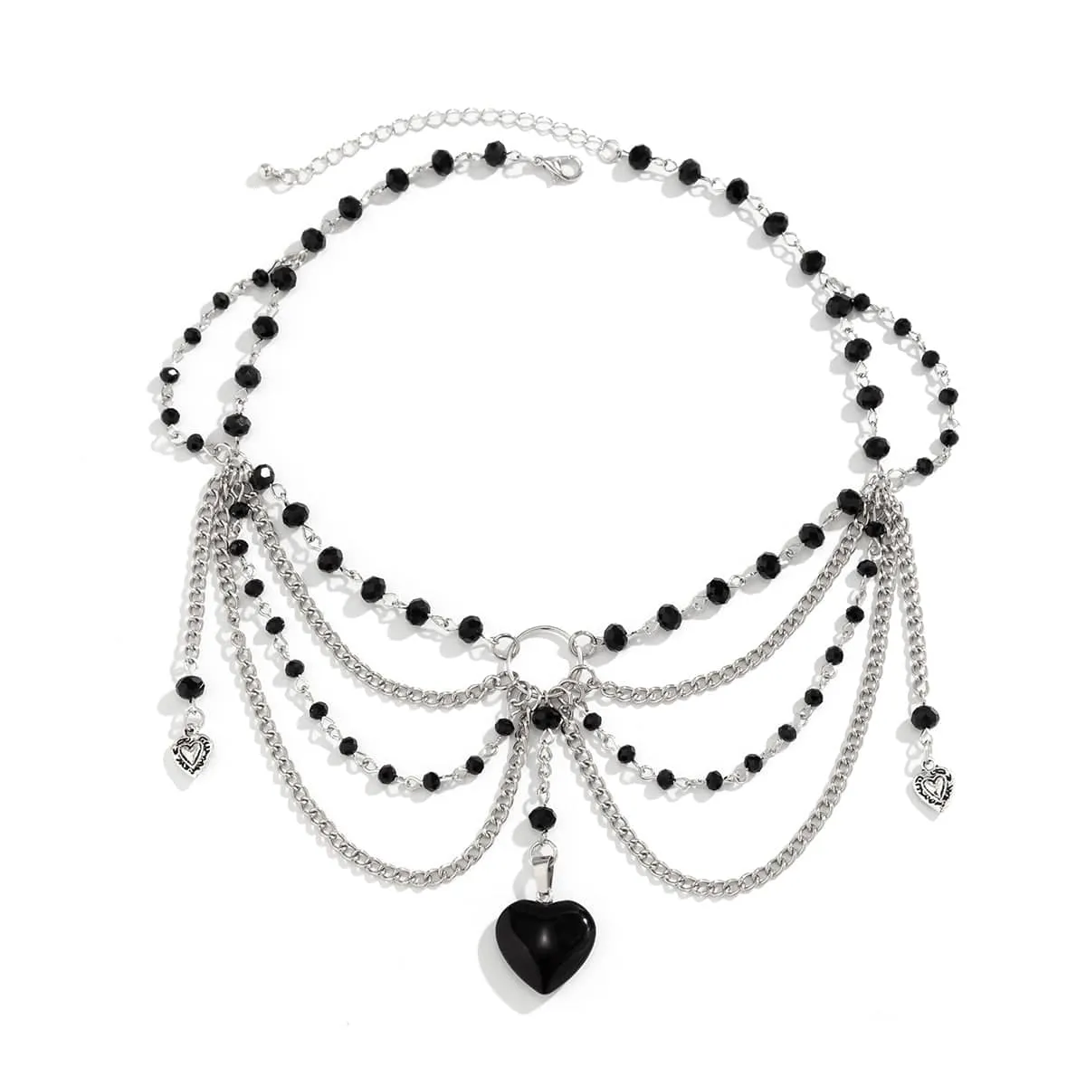 Gothic Heart Pendant Crystal Tassel Choker Necklace