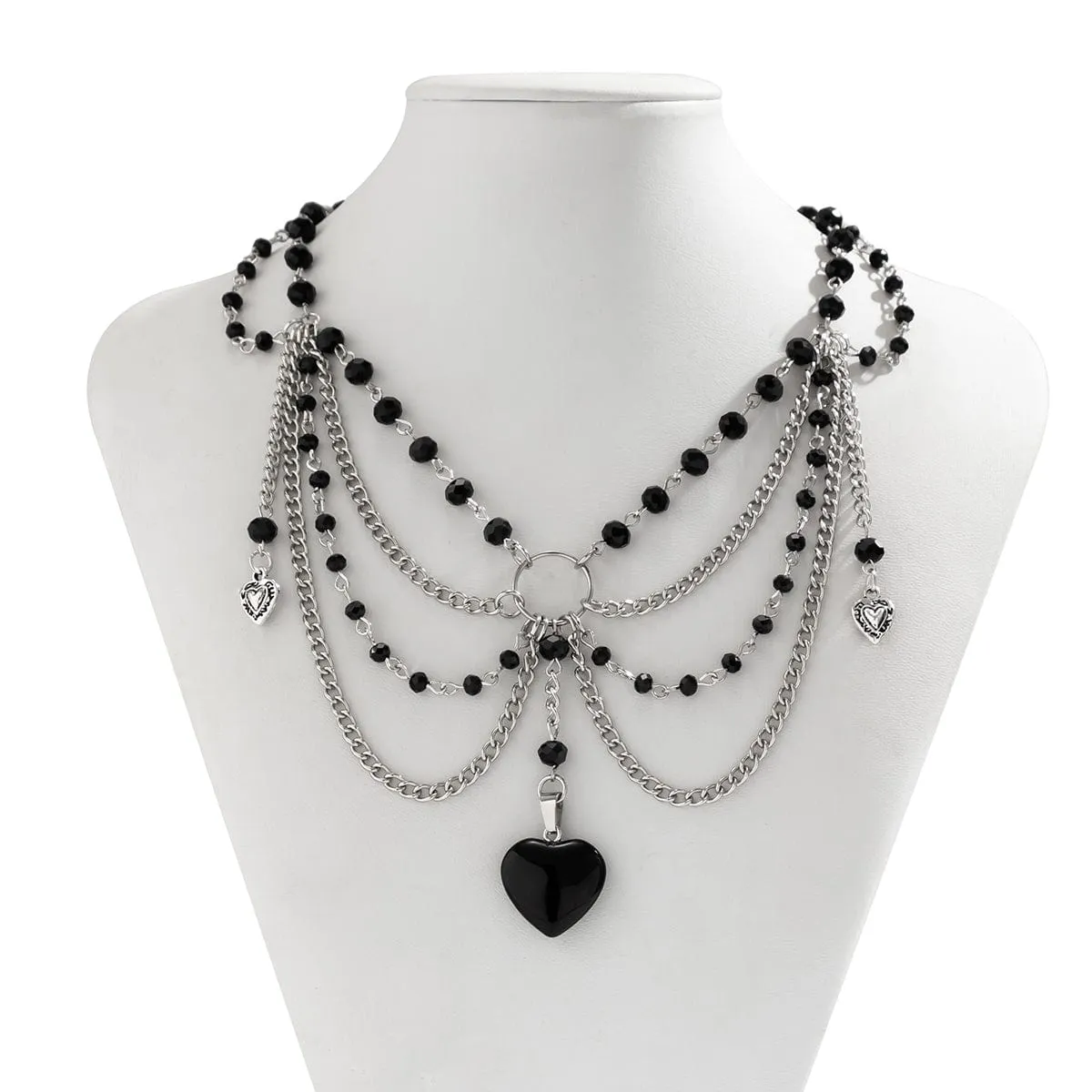 Gothic Heart Pendant Crystal Tassel Choker Necklace