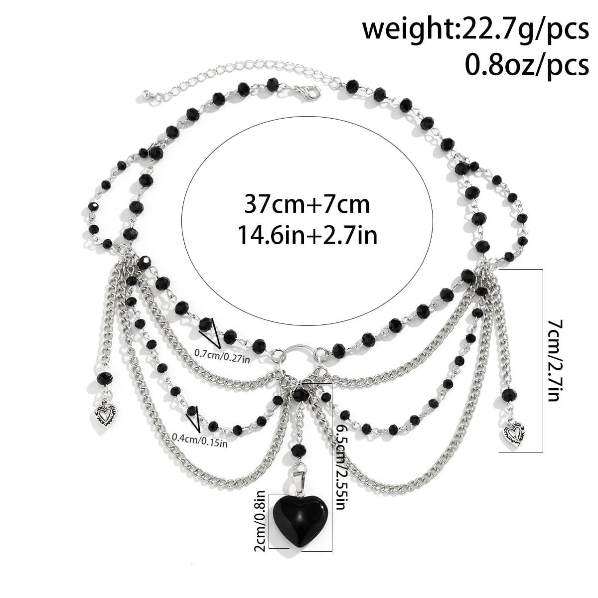 Gothic Heart Pendant Crystal Tassel Choker Necklace