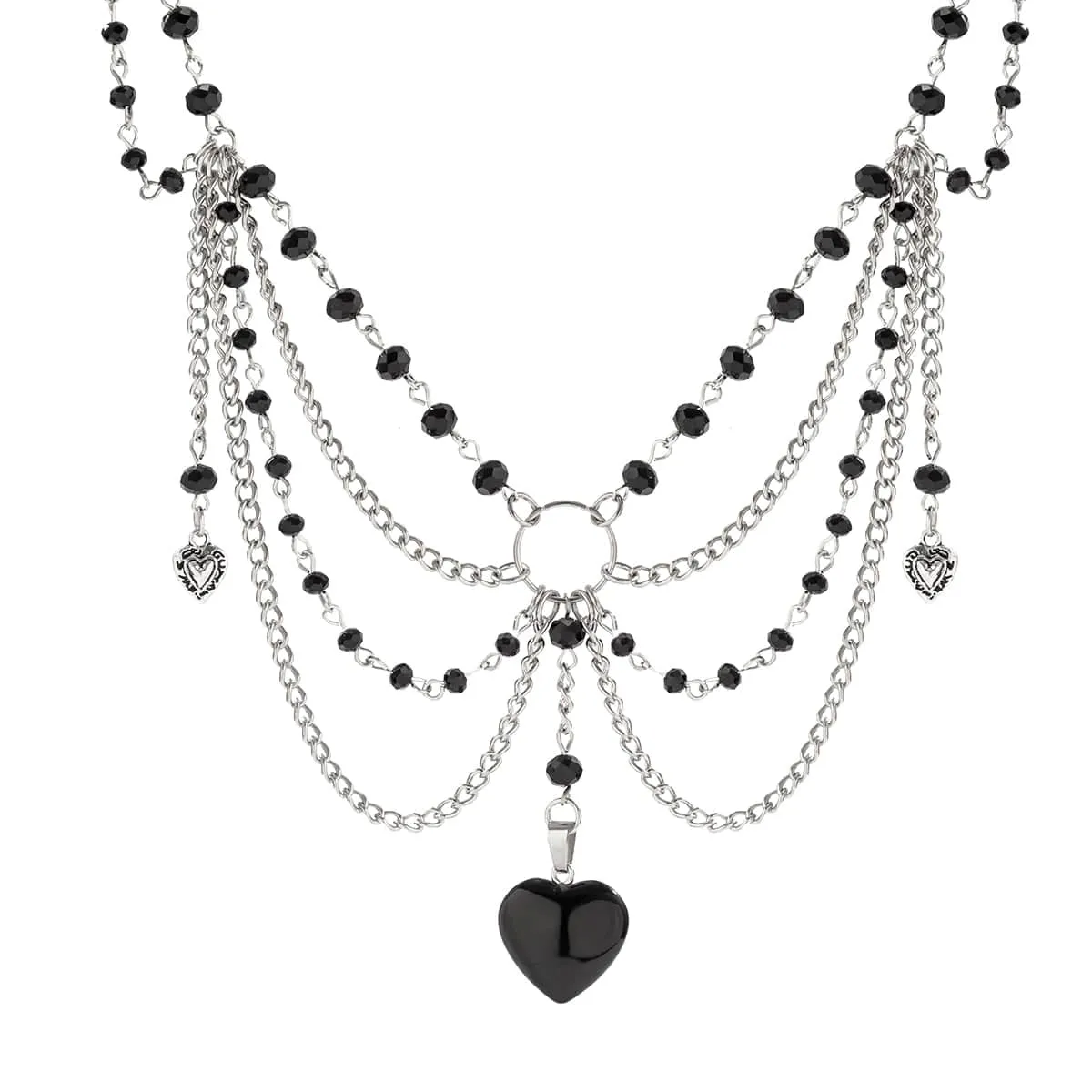 Gothic Heart Pendant Crystal Tassel Choker Necklace
