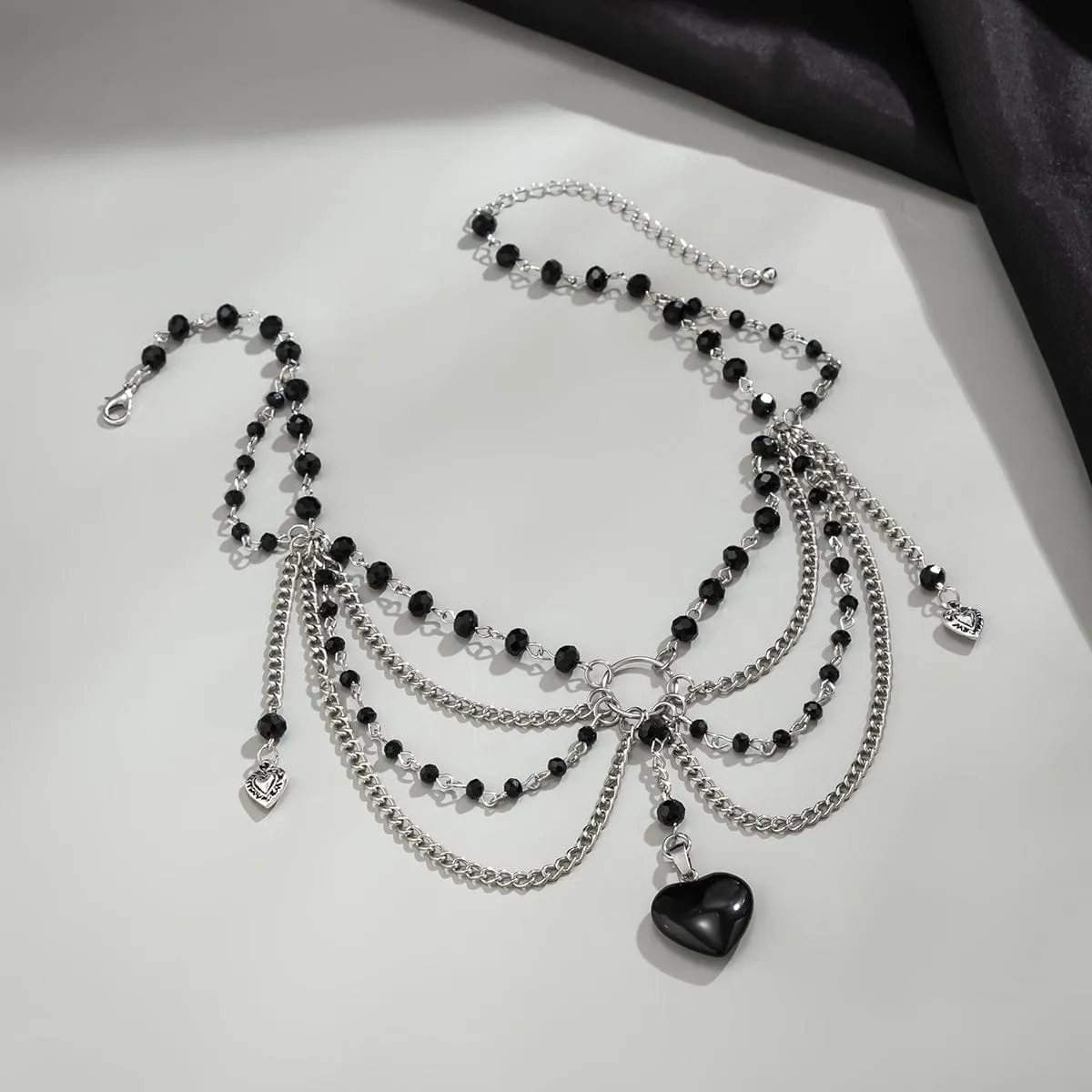 Gothic Heart Pendant Crystal Tassel Choker Necklace
