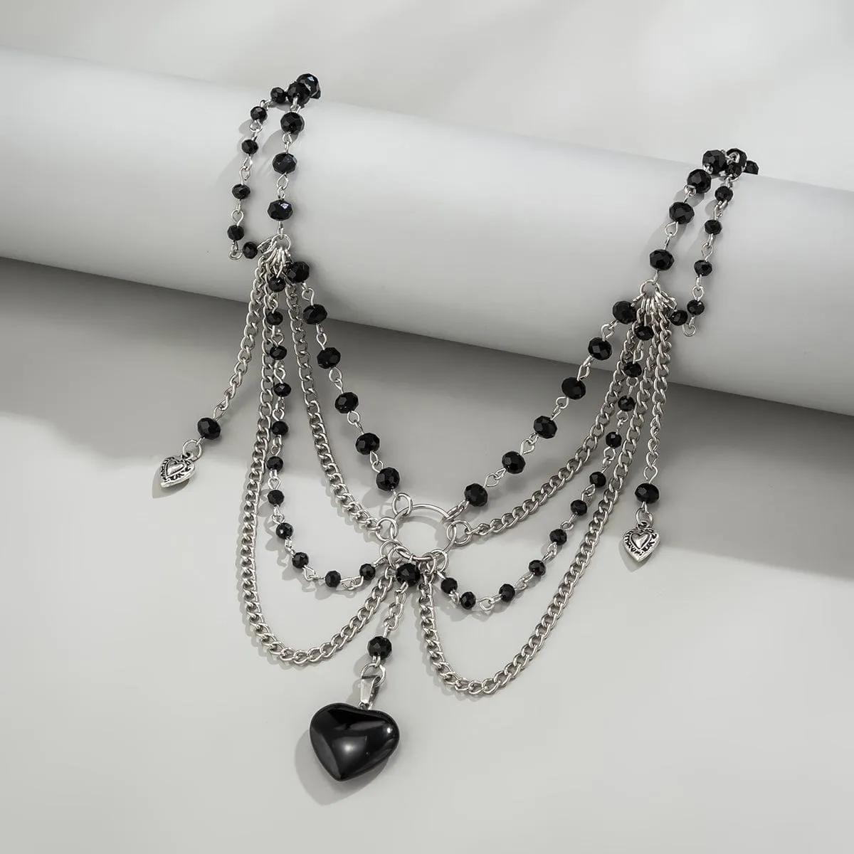 Gothic Heart Pendant Crystal Tassel Choker Necklace