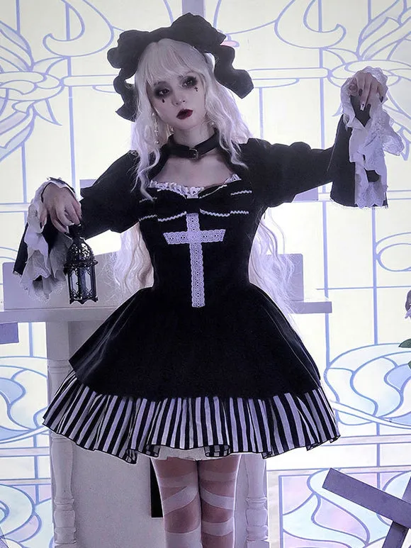 Gothic Lolita Dresses Ruffles Stripes Black