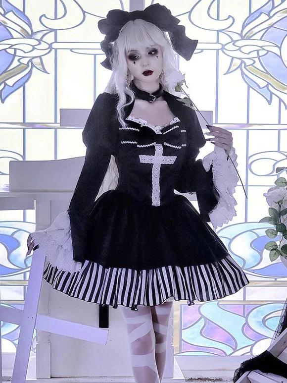 Gothic Lolita Dresses Ruffles Stripes Black