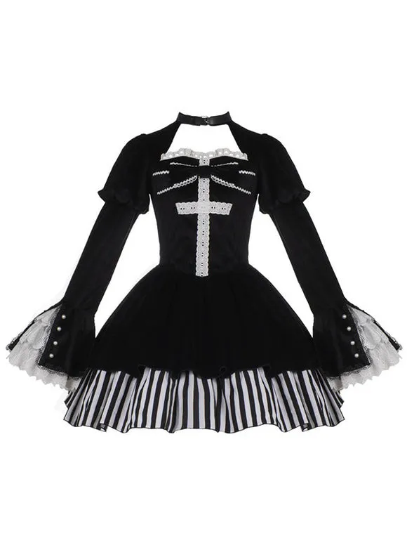 Gothic Lolita Dresses Ruffles Stripes Black