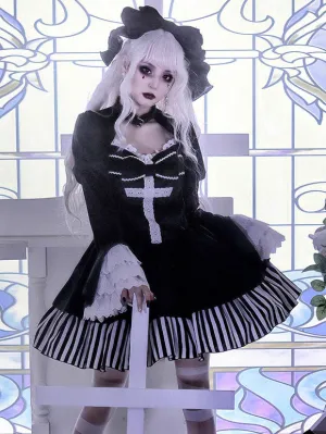 Gothic Lolita Dresses Ruffles Stripes Black