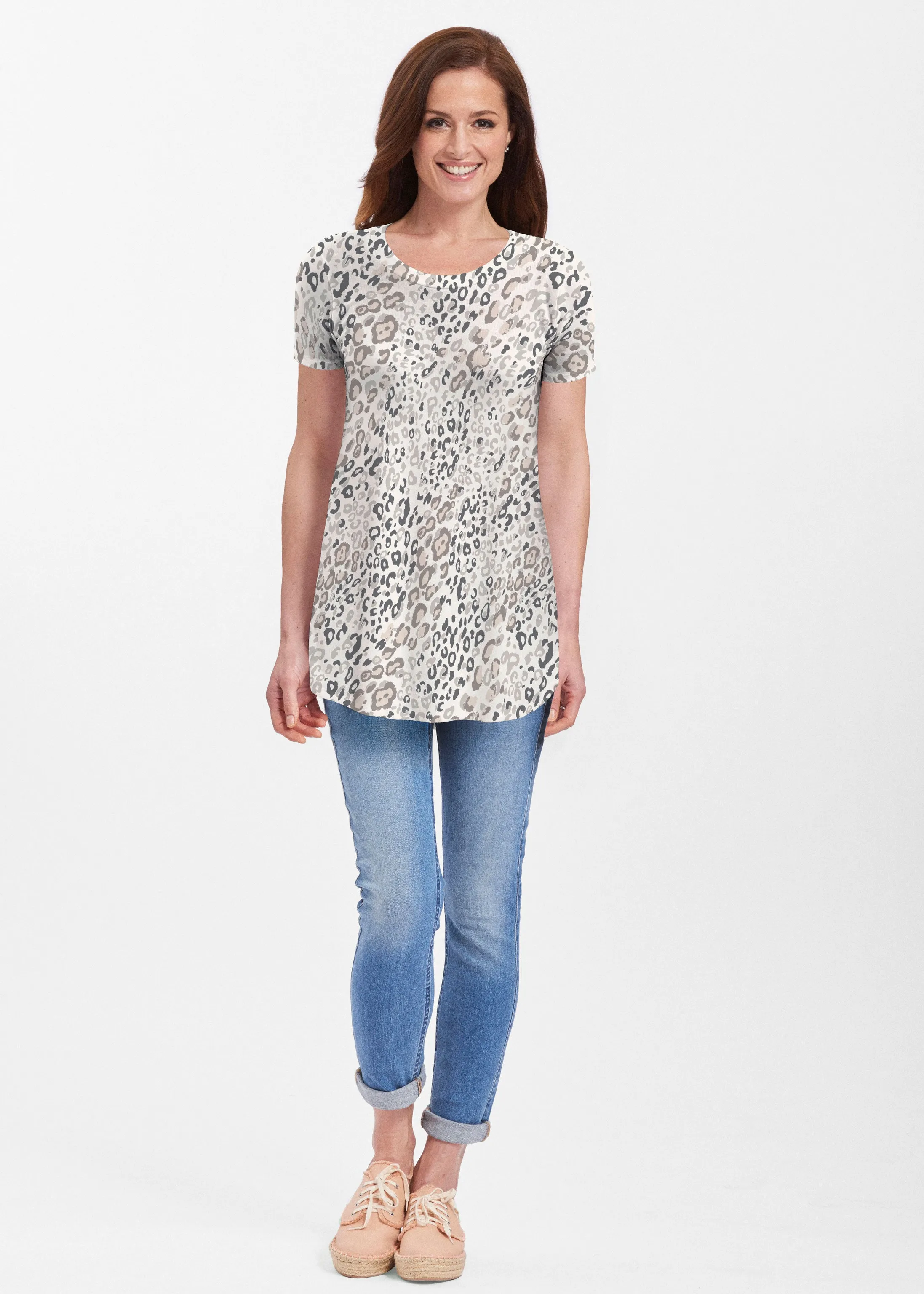 Greek Cat Grey (7752) ~ Butterknit Short Sleeve Tunic