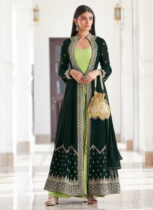 Green and Mint Heavy Embroidered Jacket Style Suit