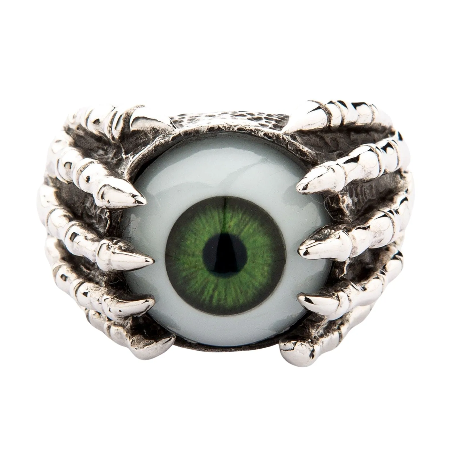 Green Eye Claw Sterling Silver Gothic Ring