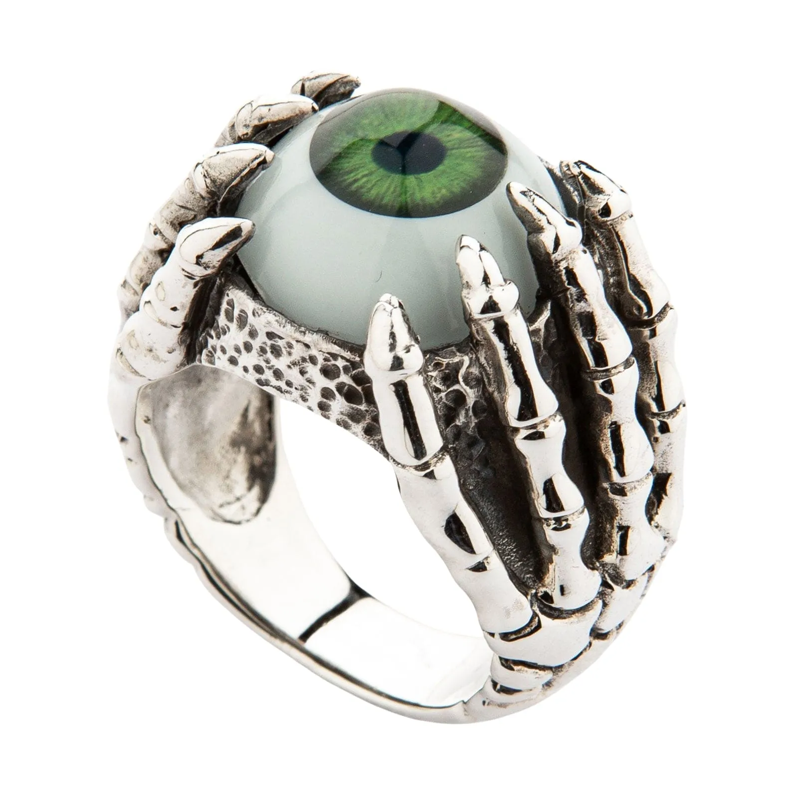 Green Eye Claw Sterling Silver Gothic Ring