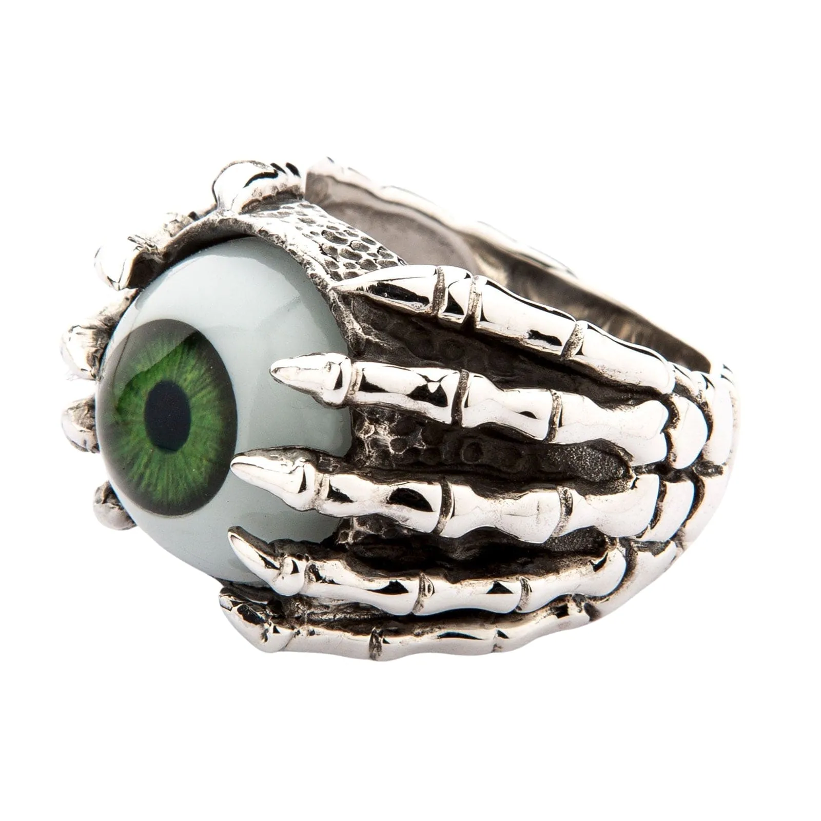 Green Eye Claw Sterling Silver Gothic Ring