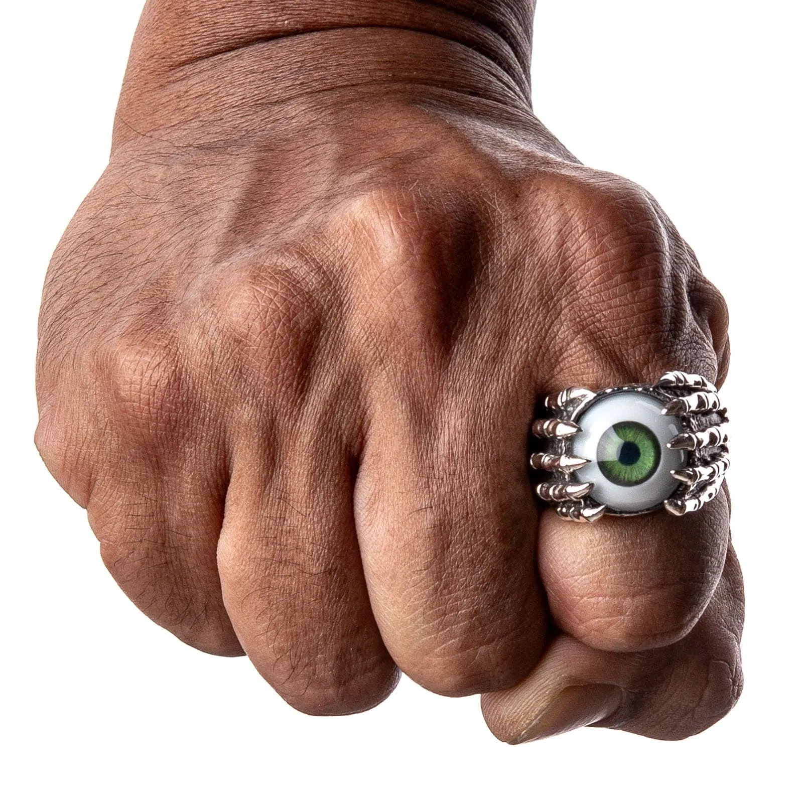 Green Eye Claw Sterling Silver Gothic Ring