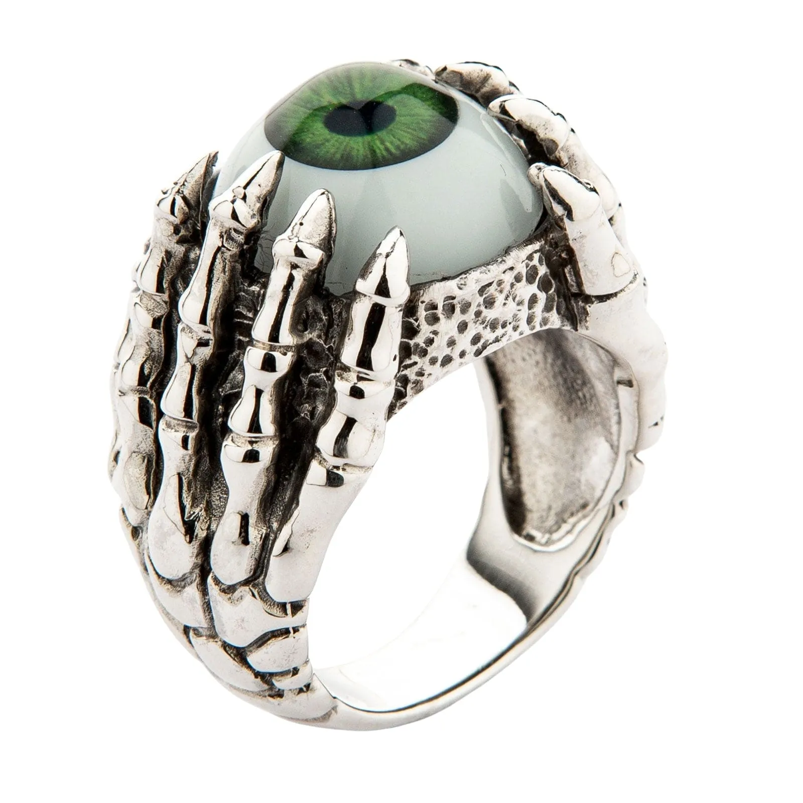 Green Eye Claw Sterling Silver Gothic Ring